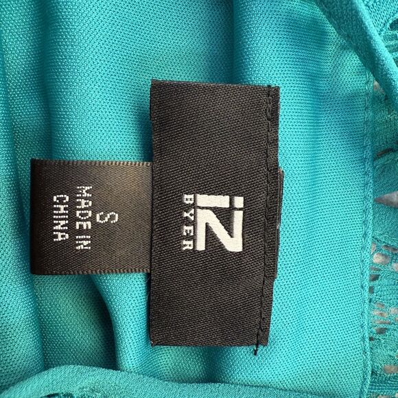 iZ Byer Dress Womens Small Blue Green Short Sleeve Mini Dress NEW - Picture 6 of 9